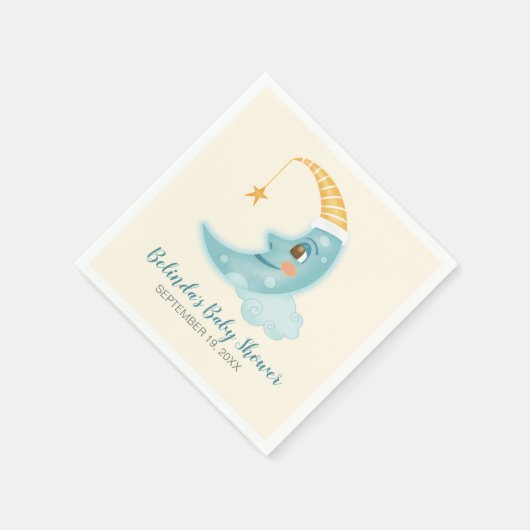 月にかわいい男の子の赤ちゃんのシャワーを浴びる スタンダードカクテルナプキン (角)