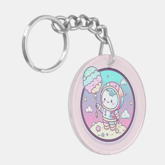 月にアイスクリームを食べるのかわいい宇宙飛行士 | キーホルダー (正面左)