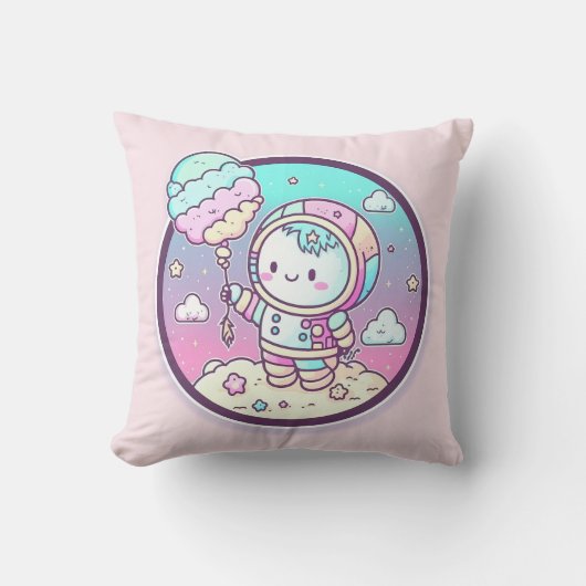 月にアイスクリームを食べるのかわいい宇宙飛行士 | クッション (正面)
