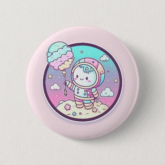 月にアイスクリームを食べるのかわいい宇宙飛行士 | 缶バッジ (正面)