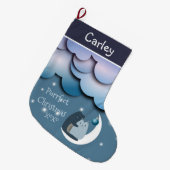 月にクリスマスの猫をパーソナライズされた狙う ラージクリスマスストッキング (正面 (吊り時))