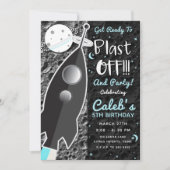 月にロケット船で行く！宇宙の誕生日パーティー 招待状 (正面)