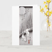 月に兎, 広重 Moon and Rabbits, Hiroshige, Ukiyo-e カード (黄色い花)