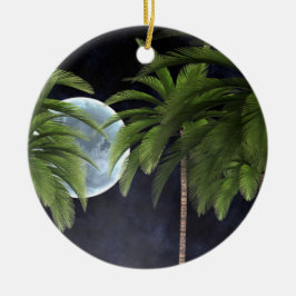 月に向かうヤシの木 セラミックオーナメント