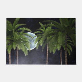 月に向かうヤシの木 ドアマット