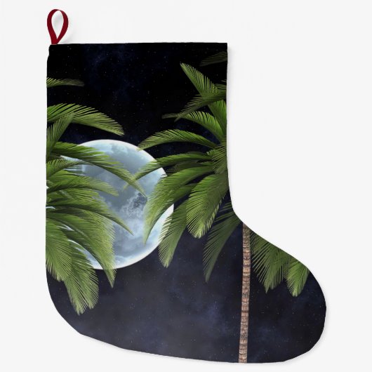 月に向かうヤシの木 ラージクリスマスストッキング (正面)