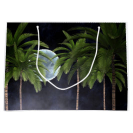 月に向かうヤシの木 ラージペーパーバッグ