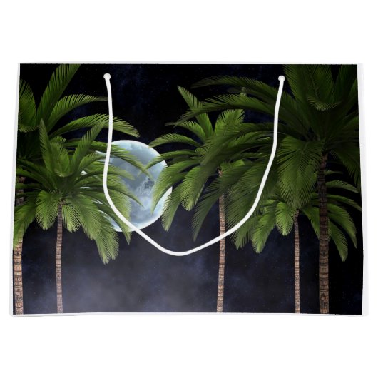 月に向かうヤシの木 ラージペーパーバッグ (正面)