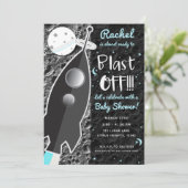 月に向かうロケット船の宇宙ベビーシャワー 招待状 (スタンド正面)