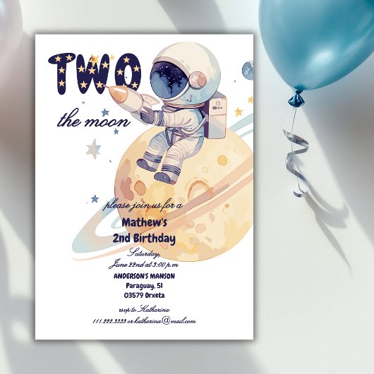 月に向かう二人宇宙飛行士惑星 2番目 ネイビーブルーの誕生日 招待状