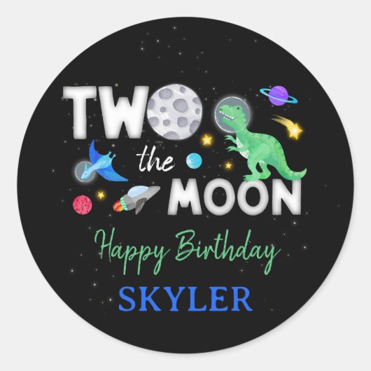 月に向かう恐竜宇宙飛行士 2歳の誕生日 ラウンドシール (正面)