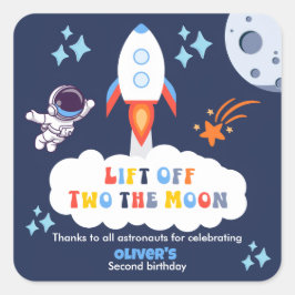 月に向かう男の子ロケット発射 2歳の誕生日 スクエアシール