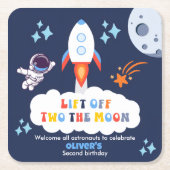 月に向かう男の子 宇宙ロケット打ち上げ 2歳の誕生日 スクエアペーパーコースター (正面)