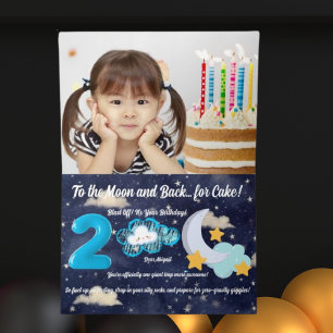 月に向かって2歳!キッズ誕生日 箔グリーティングカード
