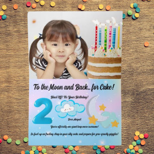 月に向かって2歳!キッズ誕生日 箔グリーティングカード