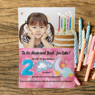 月に向かって2歳!キッズ誕生日 箔グリーティングカード