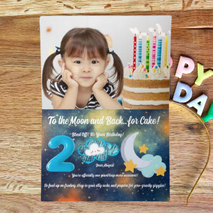 月に向かって2歳!キッズ誕生日 箔グリーティングカード
