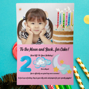 月に向かって2歳！キッズ誕生日 箔グリーティングカード