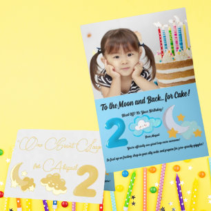 月に向かって2歳!キッズ誕生日 箔グリーティングカード