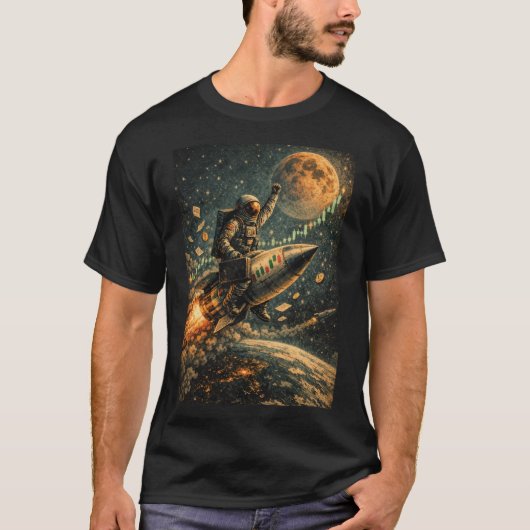 月に向かって - トレーディング宇宙飛行士、外国為替、暗号通貨 Tシャツ (正面)