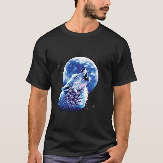 月に吠えるオオカミがオオカミを愛する 水彩 かわいい Tシャツ (正面)