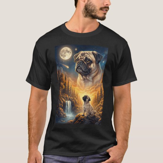 月に吠えるミーム 動物 犬 Tシャツ (正面)