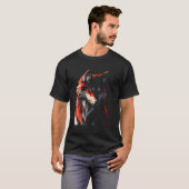 月に吠える狼の野生生物のグラフィックデザイン メンズ用 Tシャツ (正面フル)