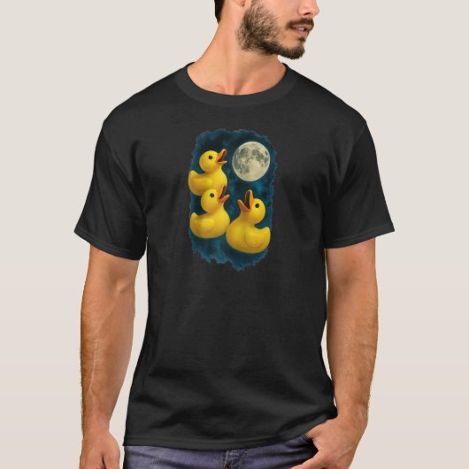 月に吠える3羽のゴム製のアヒル 3 Rubber Du Tシャツ (正面)