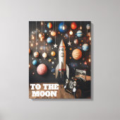 月に宇宙へのキッズルームデコレーション キャンバスプリント (正面)