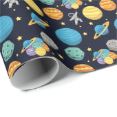 月に宇宙飛行士の月と星 ラッピングペーパー (ロールコーナー)