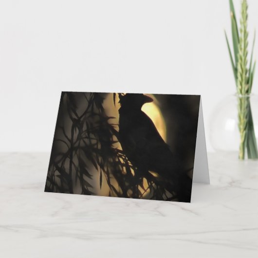 月に対する不気味な彫りのシルエット白熱［赤熱］光を放つ。 カード (正面)