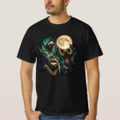 月に対する反応を示す3匹のナマケモノ Tシャツ (正面)