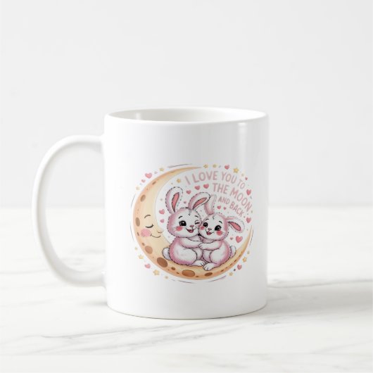 月に帰ってまた会おう ウサギ カップル 愛 コーヒーマグカップ (左)