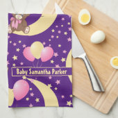 月に座ったかわいいテディベア キッチンタオル (四つ折り)