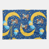 月に座ったかわいいテディベア キッチンタオル (横)