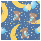 月に座ったかわいいテディベア ファブリック (クローズアップ)