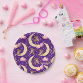 月に座ったかわいいテディベア ペーパープレート (パーティー)