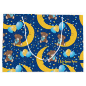 月に座ったかわいいテディベア ラージペーパーバッグ (裏面)