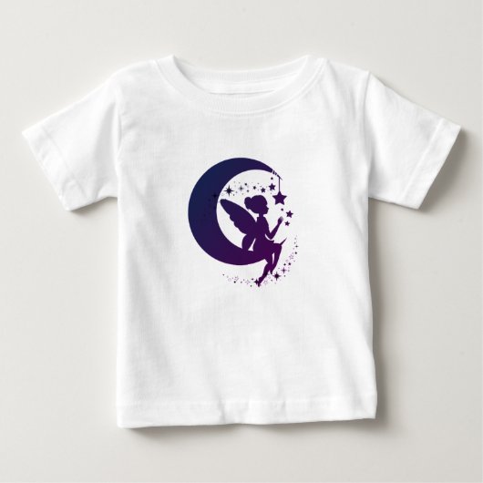 月に座る魔法の妖精のシルエット ベビーTシャツ (正面)