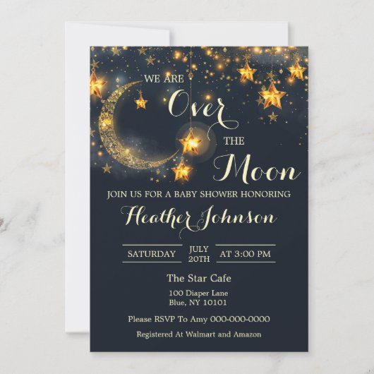 月に当たらない赤んお洒落坊のシャワーを浴びる 招待状 (正面)