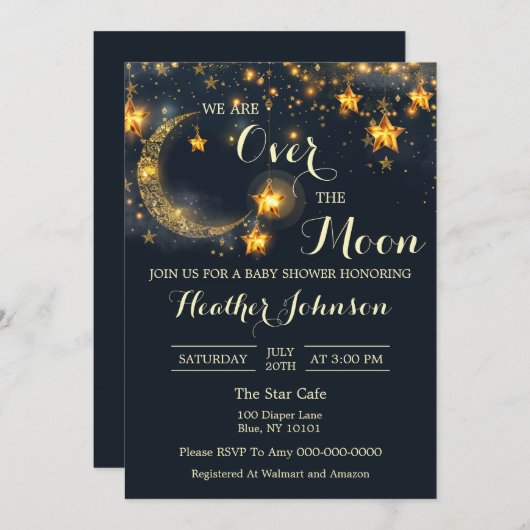 月に当たらない赤んお洒落坊のシャワーを浴びる 招待状 (正面/裏面)