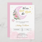 月に愛し、バック赤ちゃんシャワー 招待状 (正面/裏面)