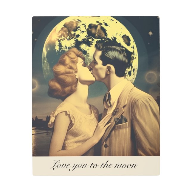 月に愛し、旅行ポスターのカスタマイズ メタルプリント (正面)