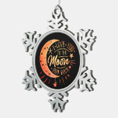 月に戻るかわいい黒い愛しモダンて スノーフレークピューターオーナメント (右)