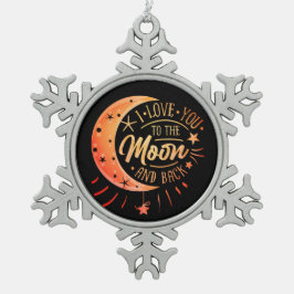 月に戻るかわいい黒い愛しモダンて スノーフレークピューターオーナメント