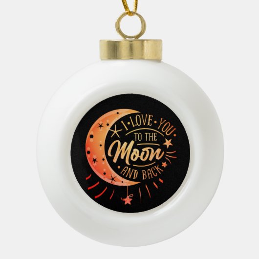 月に戻るかわいい黒い愛しモダンて セラミックボールオーナメント (正面)
