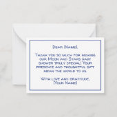 月に戻る感謝に男の子のシャワー ノートカード (裏面)