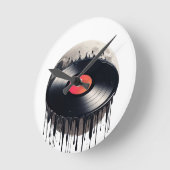 月に溶ける赤いラベルのビニールレコード ラウンド壁時計 (傾斜)