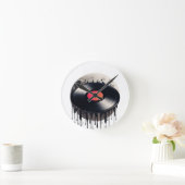 月に溶ける赤いラベルのビニールレコード ラウンド壁時計 (ホーム)