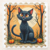 月に照らされたいたずら：奇妙なキャットコースター ガラスコースター (正面)